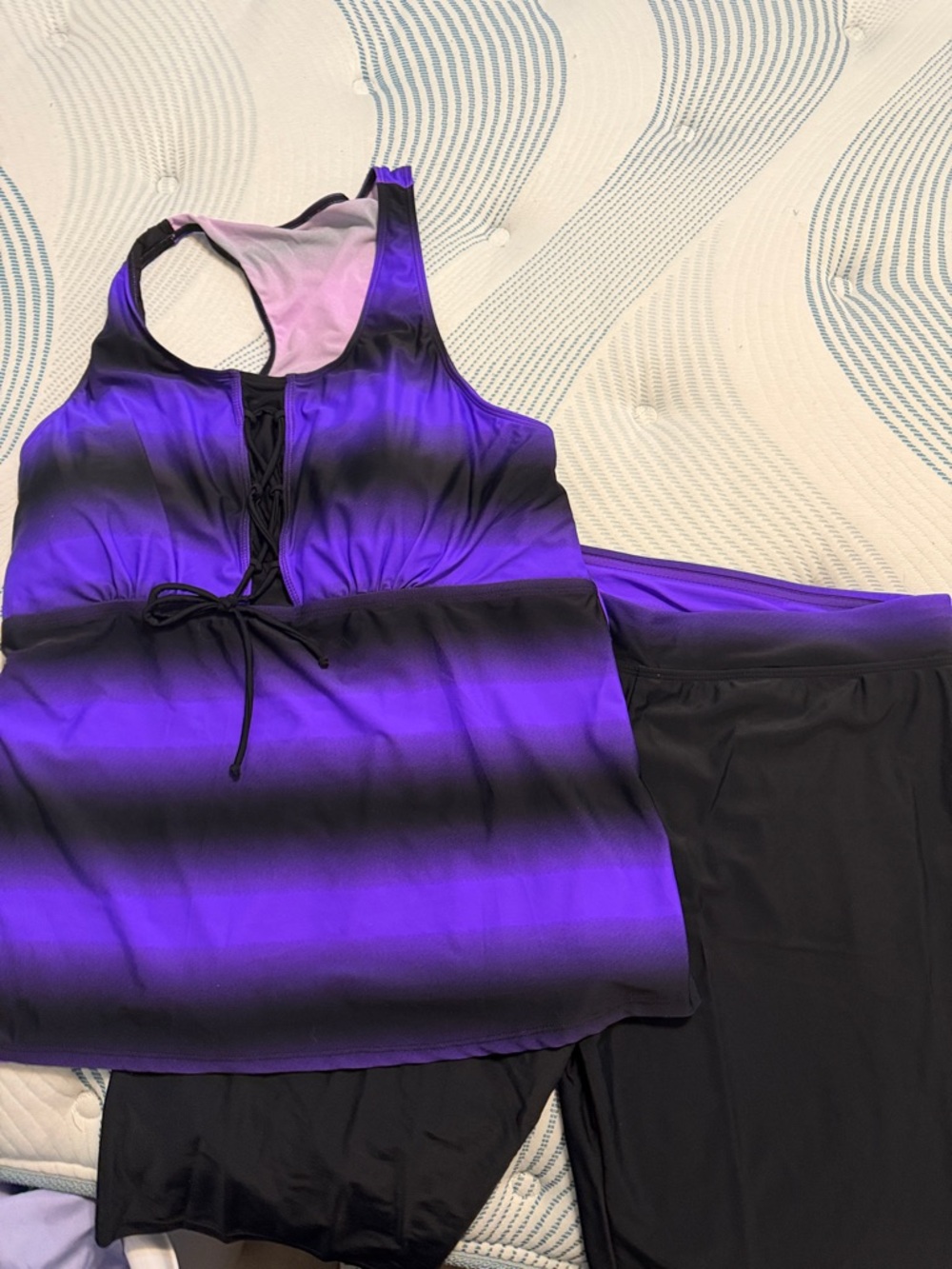 Purple Ombre Tankini Set with Black Swim Shorts